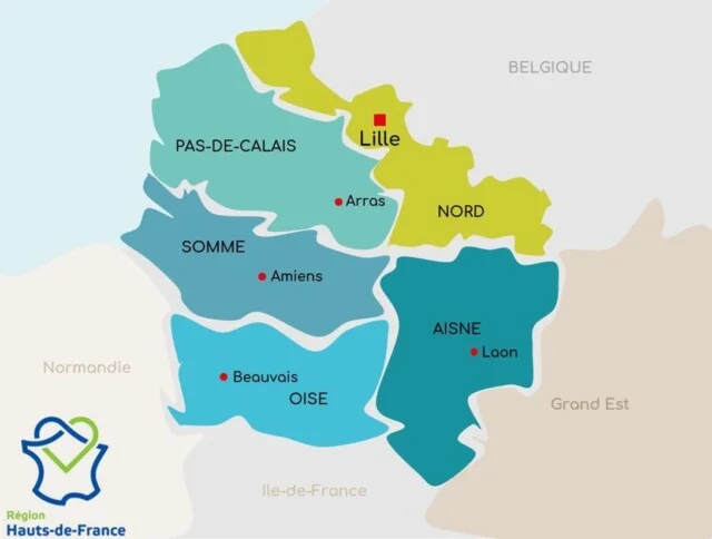 Carte stylisée de la région des Hauts-de-France.